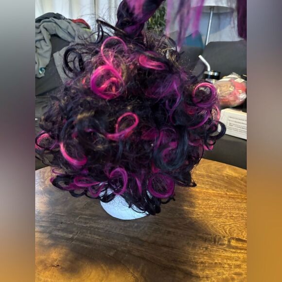 MUPUL Purple Mixed Black Long Braid Witch’s Hat Shaped Wig - Picture 5 of 7